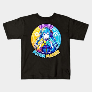 Button smashing gamer girl Kids T-Shirt